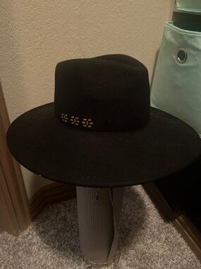 Black Wide Brim wool Hat with Stud Accents